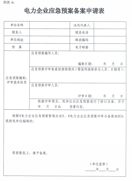 電力企業應急預案評審與備案細則