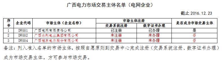 廣西電力市場交易主體名單（電網企業）