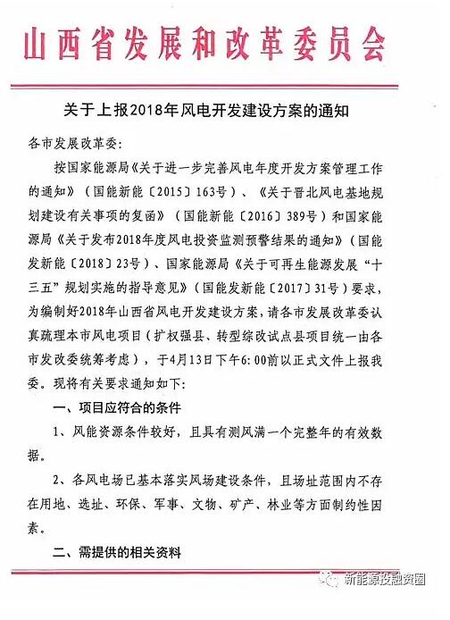 今日截止！山西發改委要求各市上報2018年風電開發