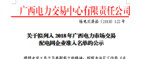 廣西公示擬列入2018年廣西電力市場交易配電網企業準入名單的1家企業