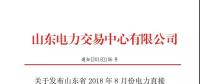 山東省2018年8月份電力直接交易（雙邊協商）結果