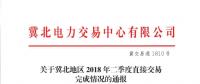 冀北2018年第二季度直接交易完成情況：120戶低于考核率 偏差考核均價69.39元/千千瓦時