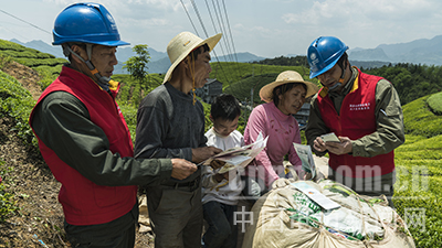 近日，湖北鶴峰供電公司走馬供電所員工開展安全用電知識宣傳活動，將安全用電知識送到木耳山茶葉采摘現場。