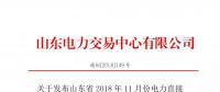 關于發(fā)布山東省2018年11月份電力直接交易（雙邊協(xié)商）結果的公告