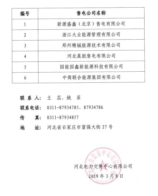 河北公示北京推送的6家售電公司