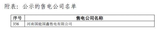 河南公示北京推送的河南國能國鑫售電有限公司