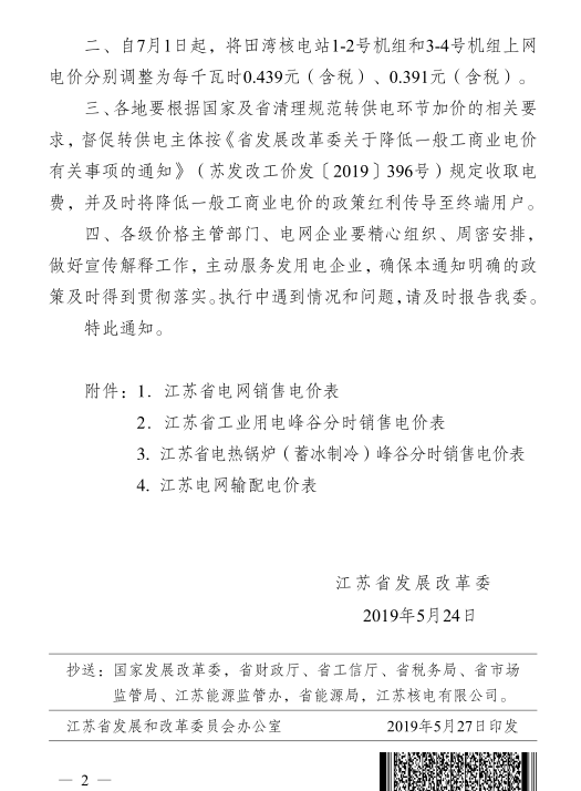 江蘇第二次降電價！一般工商業及其它用電類別電價降4.15分/度